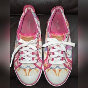 Coach Pink and White Patterned Sneakers